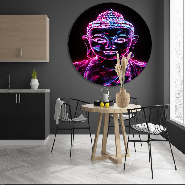 Neon Boeddha met levendige kleuren forex muurcirkel