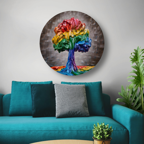De dans van kleur en leven op canvas aluminium muurcirkel