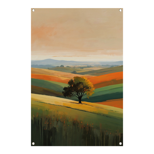 Boom in Herfstkleuren op Golvende Heuvels tuinposter