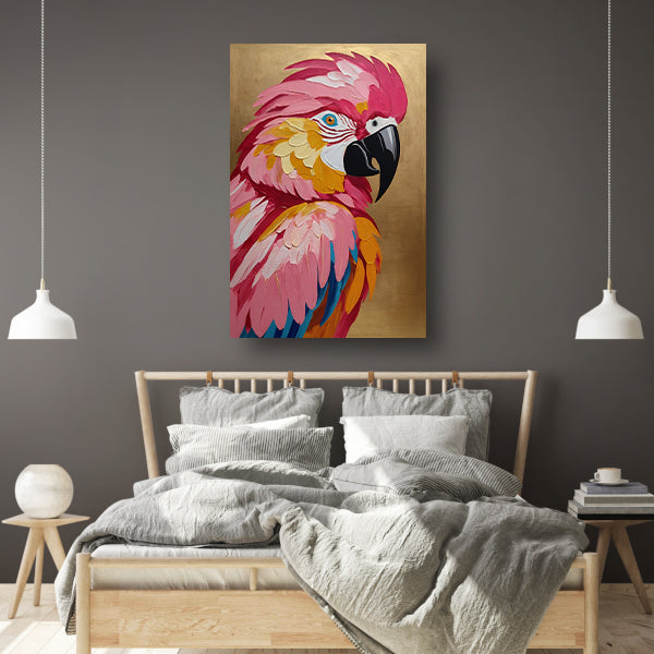 Levendige Papegaai met Gouden Textuur Achtergrond canvas