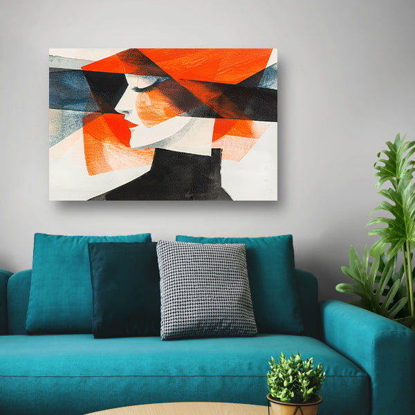 Abstracte kunst van vrouw met hoedposter