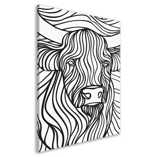 Schotse hooglander lijntekening zwart-wit kunst canvas