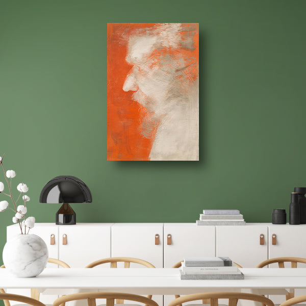 Abstract portret in oranje en wit canvas