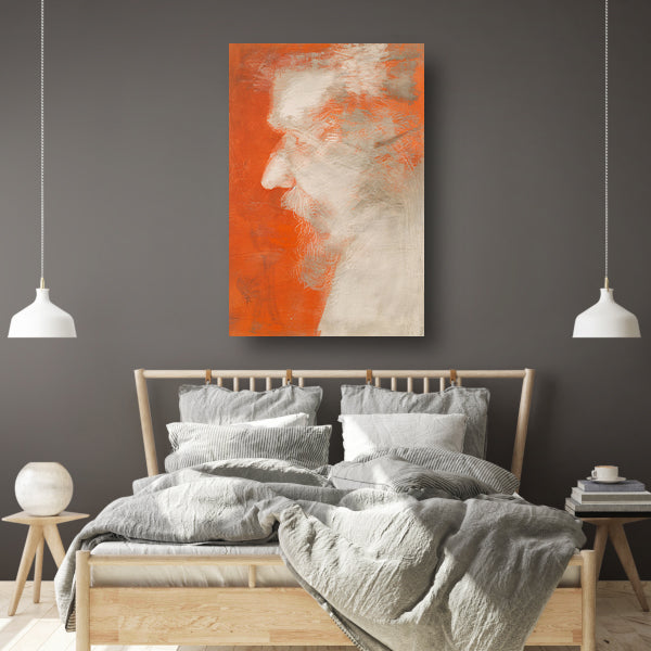 Abstract portret in oranje en wit canvas