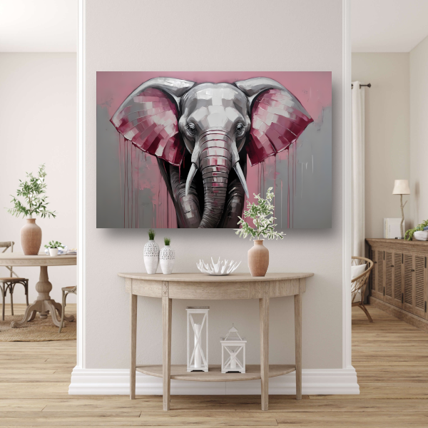 De Roze Accenten van een Majestueuze Olifant canvas met baklijst