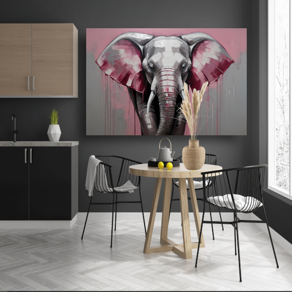 De Roze Accenten van een Majestueuze Olifant canvas met baklijst
