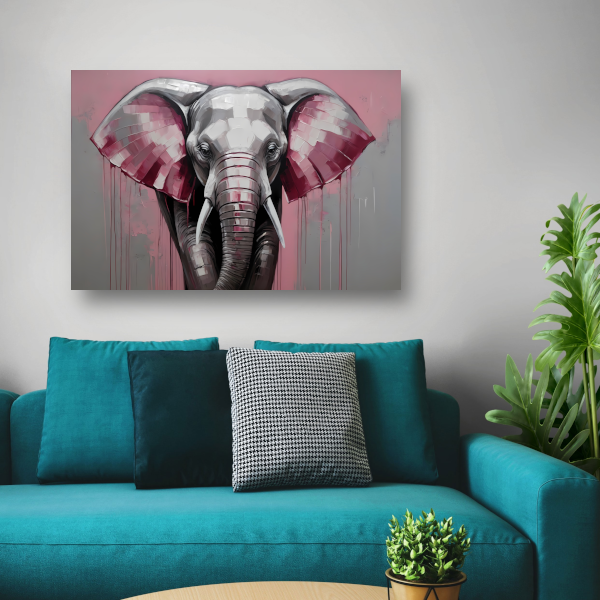 De Roze Accenten van een Majestueuze Olifant canvas met baklijst