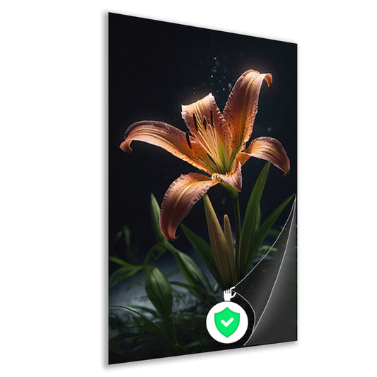 Levendige lelie met waterdruppels close-up poster