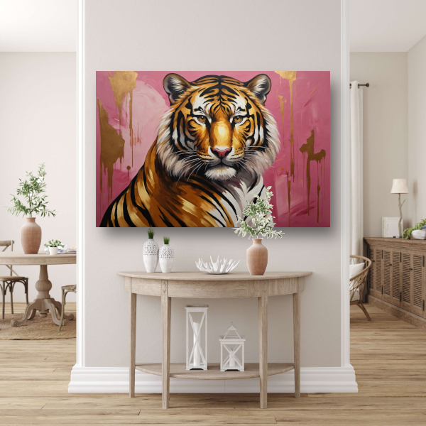 Krachtige Tijger in Goud en Roze poster