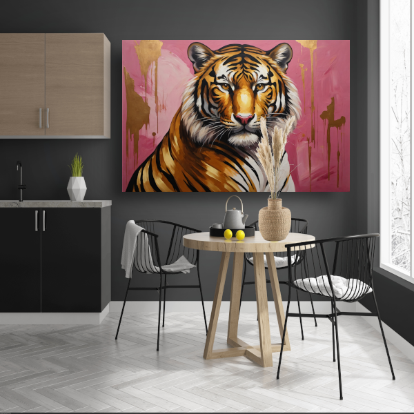 Krachtige Tijger in Goud en Roze poster