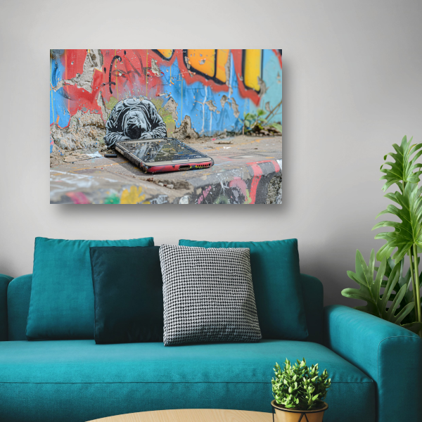 Verlaten Smartphone tegen Kleurrijke Graffiti canvas