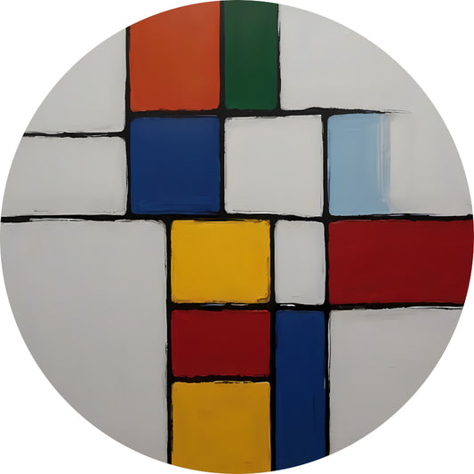 Geometrische Harmonie in Primaire Kleuren aluminium muurcirkel