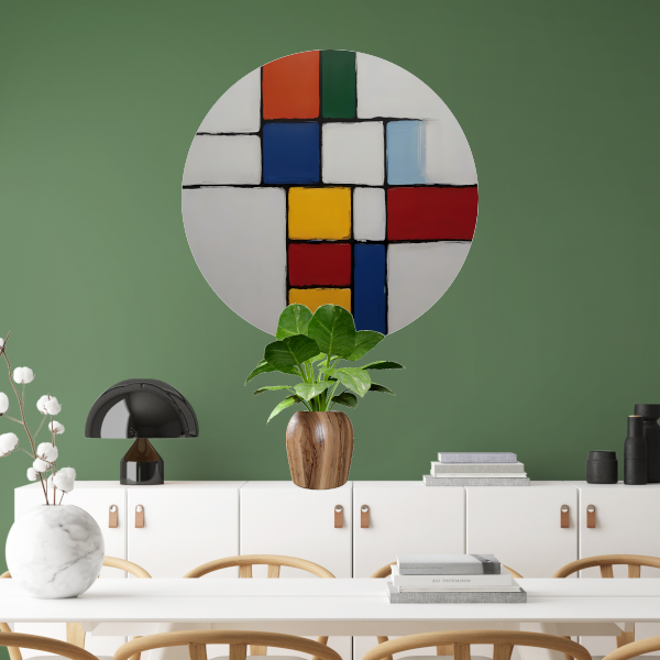 Geometrische Harmonie in Primaire Kleuren aluminium muurcirkel