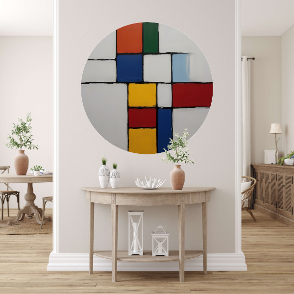 Geometrische Harmonie in Primaire Kleuren aluminium muurcirkel