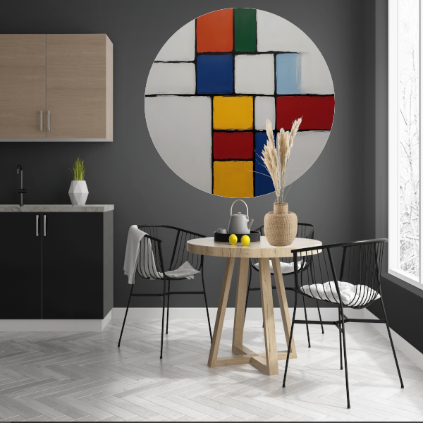 Geometrische Harmonie in Primaire Kleuren aluminium muurcirkel