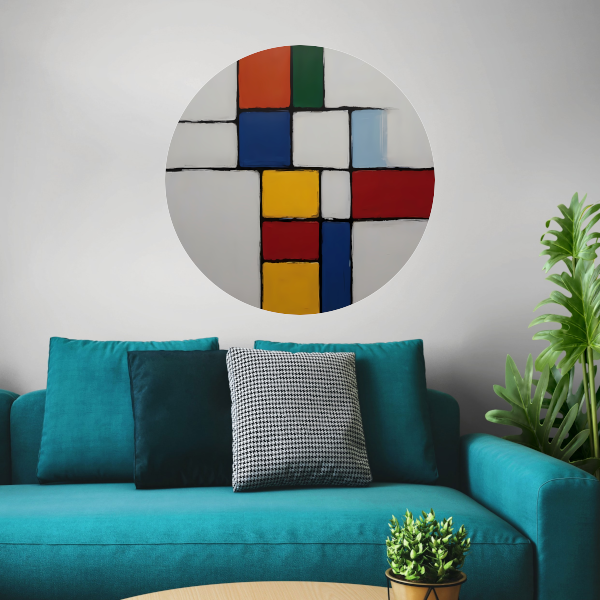 Geometrische Harmonie in Primaire Kleuren aluminium muurcirkel
