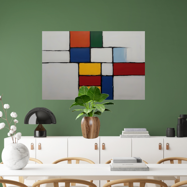 Geometrische Harmonie in Primaire Kleuren canvas met baklijst