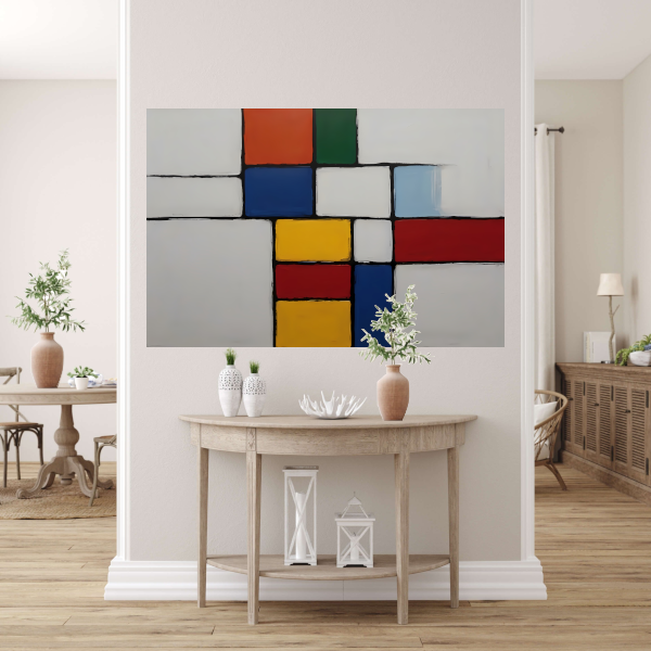 Geometrische Harmonie in Primaire Kleuren canvas met baklijst