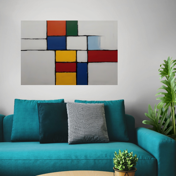 Geometrische Harmonie in Primaire Kleuren canvas met baklijst
