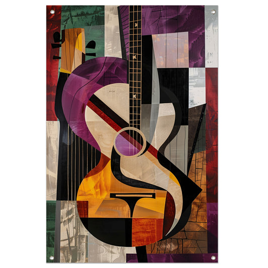 Abstract Kubistische Gitaar Kunst tuinposter