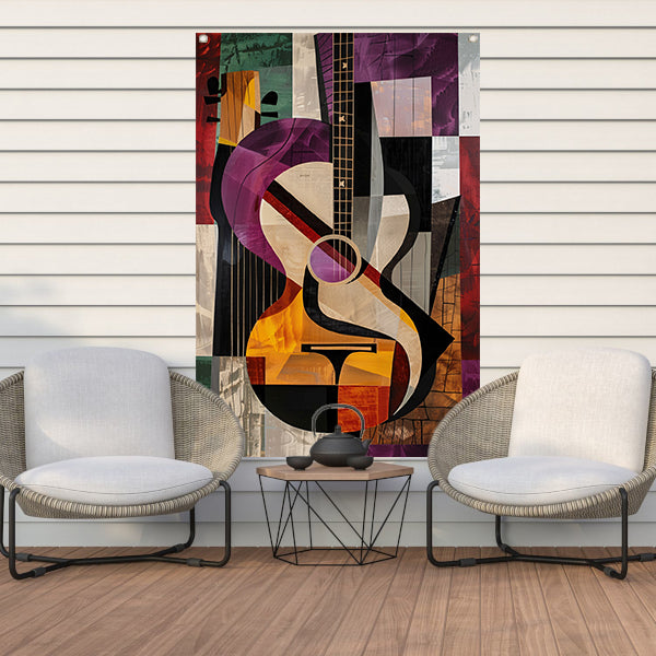 Abstract Kubistische Gitaar Kunst tuinposter