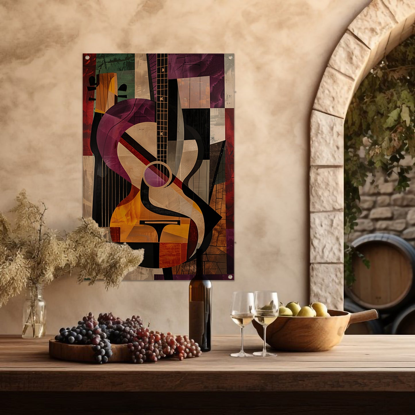 Abstract Kubistische Gitaar Kunst tuinposter