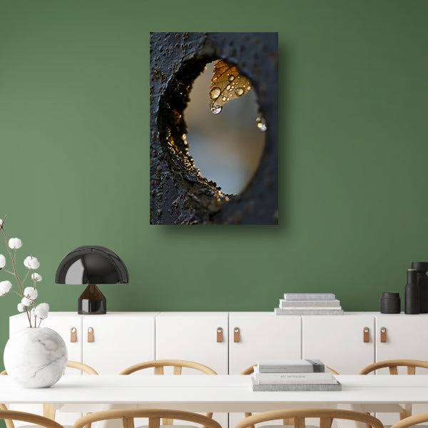 Monochrome Druppel aan Herfstblad canvas