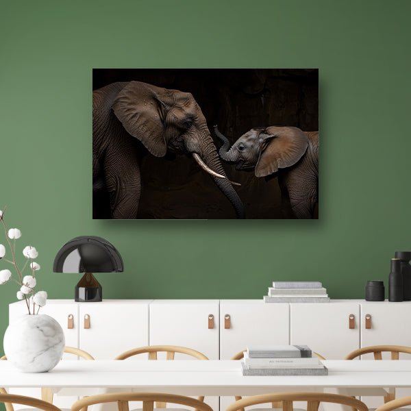 Intieme band tussen moeder- en babyolifant poster