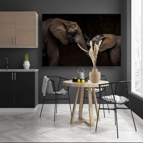 Intieme band tussen moeder- en babyolifant canvas