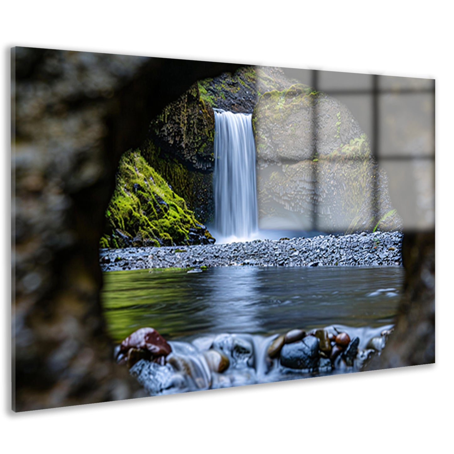 Waterval gezien door een natuurlijk sleutelgat acrylglas