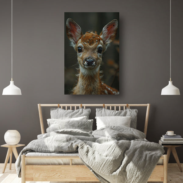 Close-up portret van een jong hertje in het wild poster