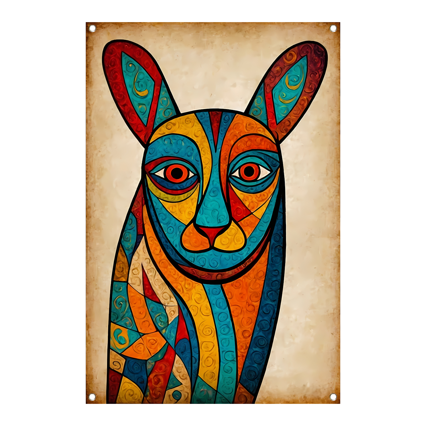 Kleurrijke kubistische kat kunstwerk tuinposter