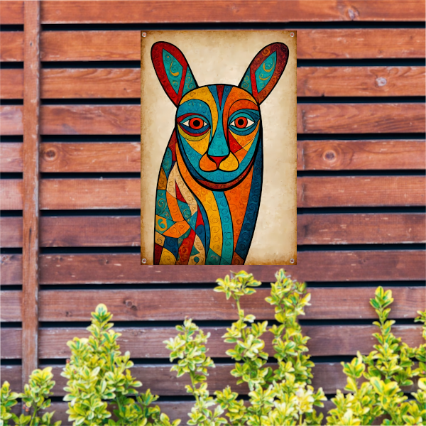 Kleurrijke kubistische kat kunstwerk tuinposter