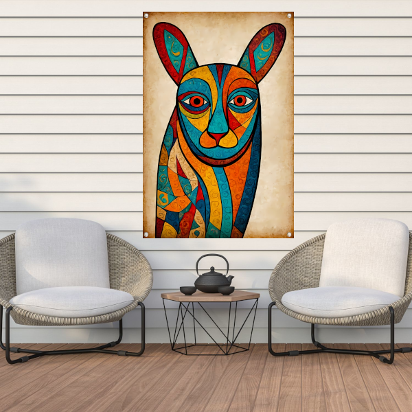 Kleurrijke kubistische kat kunstwerk tuinposter