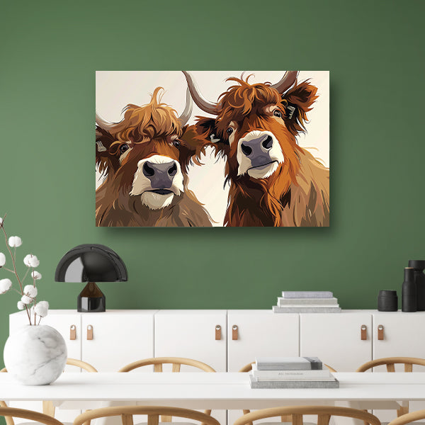 Twee Schotse Hooglanders van dichtbij poster