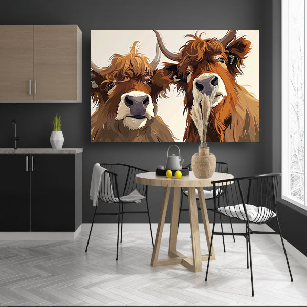 Twee Schotse Hooglanders van dichtbij poster