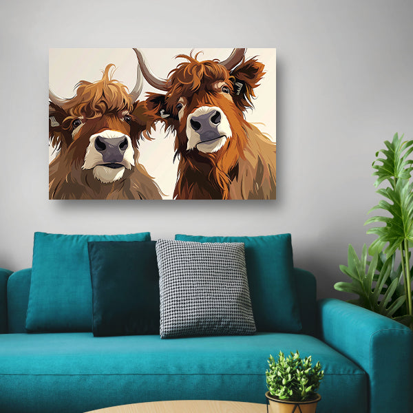 Twee Schotse Hooglanders van dichtbij poster