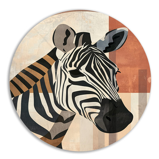 Geometrische Zebra in Aardse Tinten aluminium muurcirkel