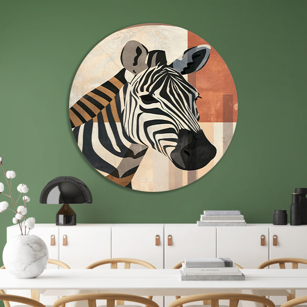 Geometrische Zebra in Aardse Tinten aluminium muurcirkel