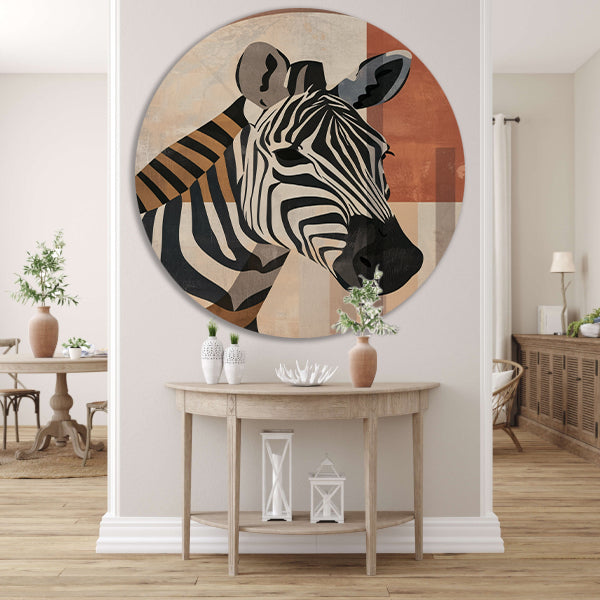 Geometrische Zebra in Aardse Tinten aluminium muurcirkel