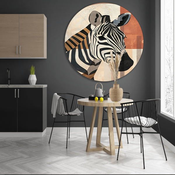 Geometrische Zebra in Aardse Tinten aluminium muurcirkel