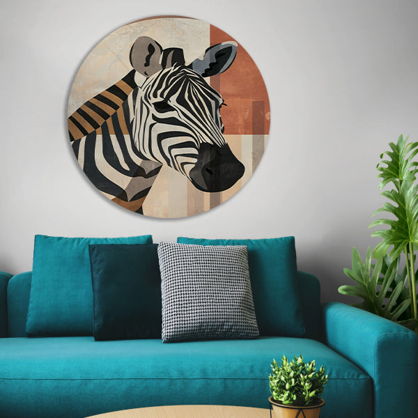 Geometrische Zebra in Aardse Tinten aluminium muurcirkel