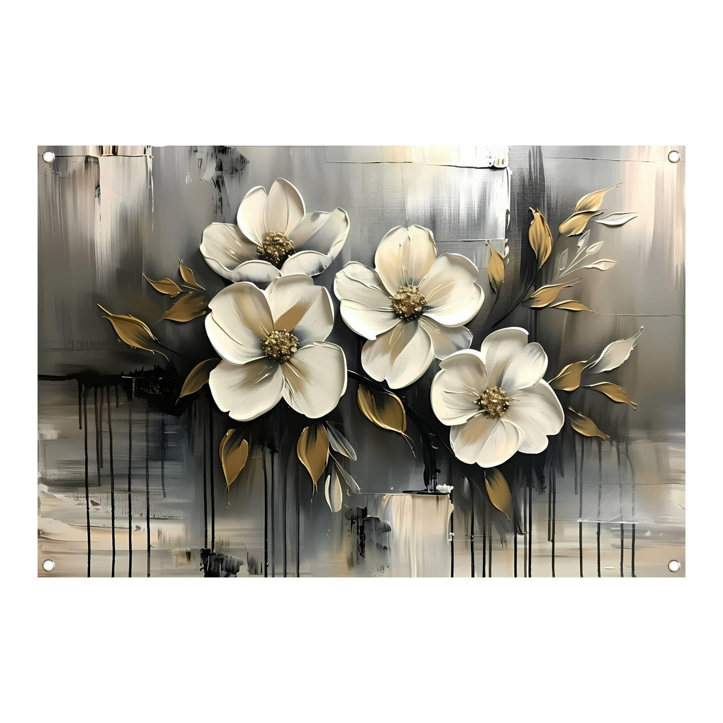 Abstract minimalistisch schilderij van witte bloemen tuinposter