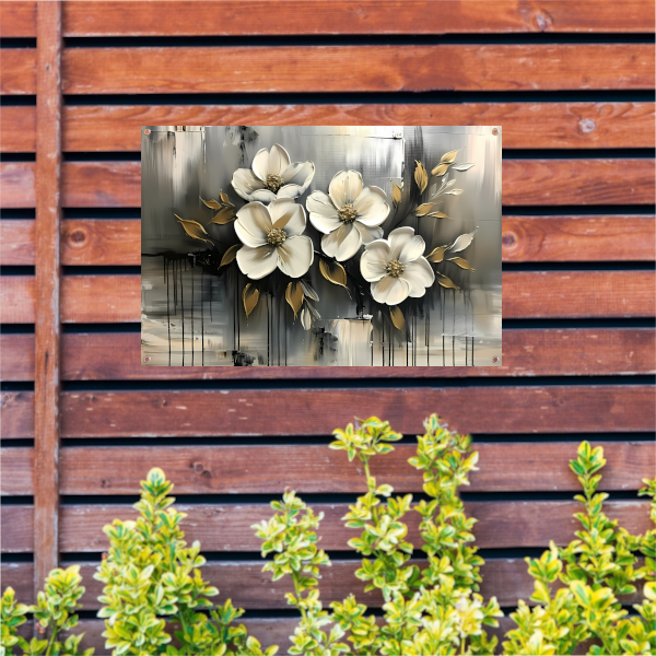 Abstract minimalistisch schilderij van witte bloemen tuinposter