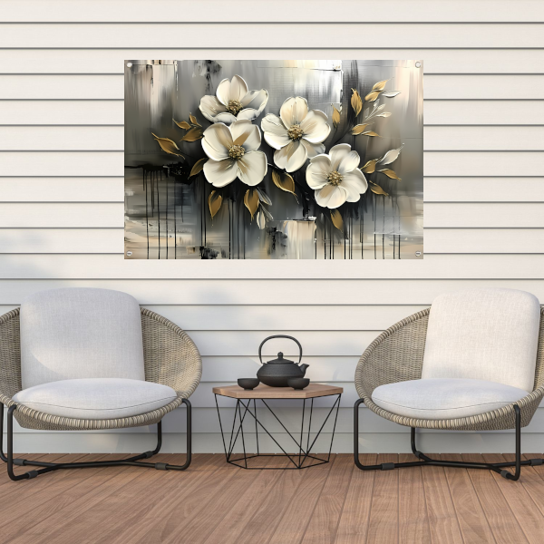 Abstract minimalistisch schilderij van witte bloemen tuinposter