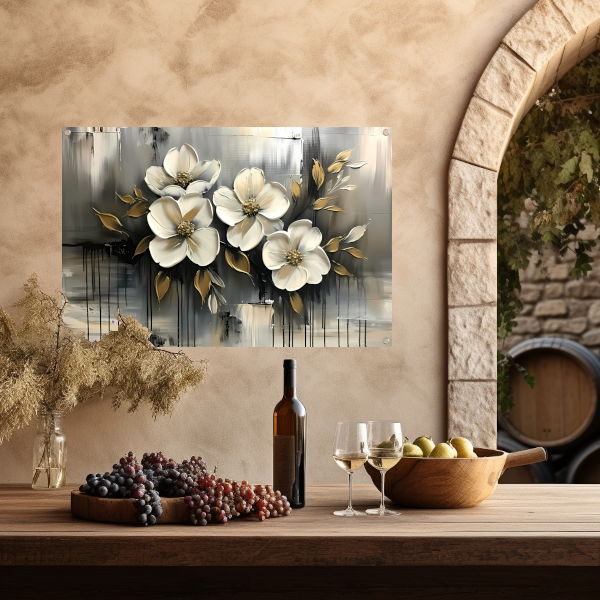 Abstract minimalistisch schilderij van witte bloemen tuinposter