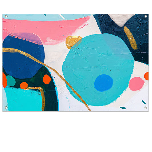 Abstract schilderij met kleurrijke vormen en lijnen tuinposter