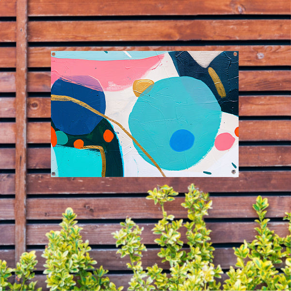 Abstract schilderij met kleurrijke vormen en lijnen tuinposter