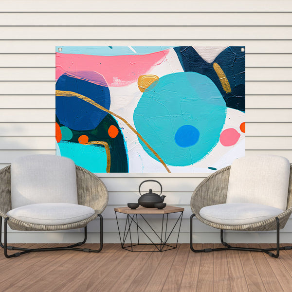 Abstract schilderij met kleurrijke vormen en lijnen tuinposter