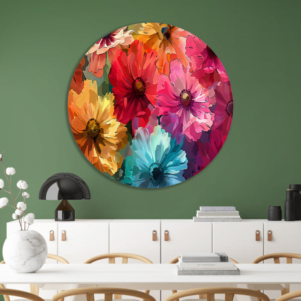 Levendige Digitale Kunst van Kleurrijke Abstracte Bloemen forex muurcirkel